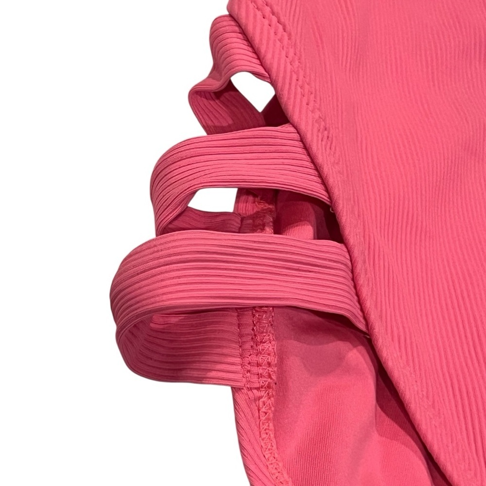 BECCA By Rebecca Virtue Pink One Piece Ribbed Strappy Cut Out Swimsuit — Large - Picture 7 of 14
